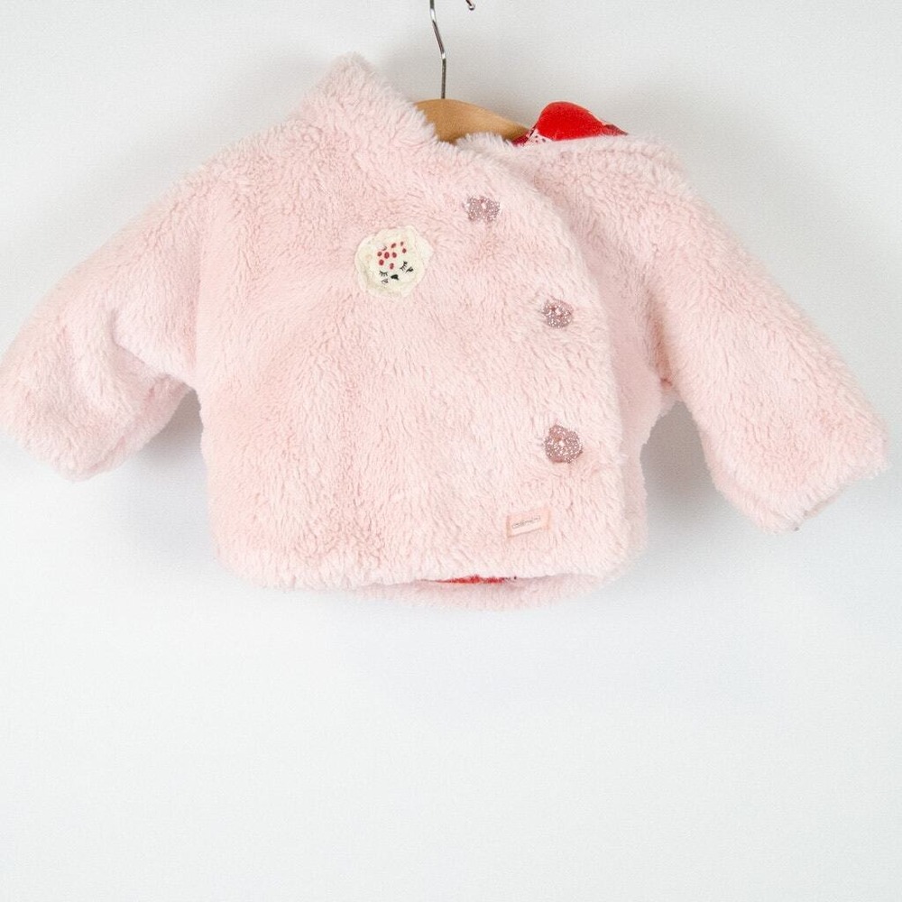 Catimini Faux Fur Hooded Jacket Kids 3M Pink Leopard Cat Print Lining
